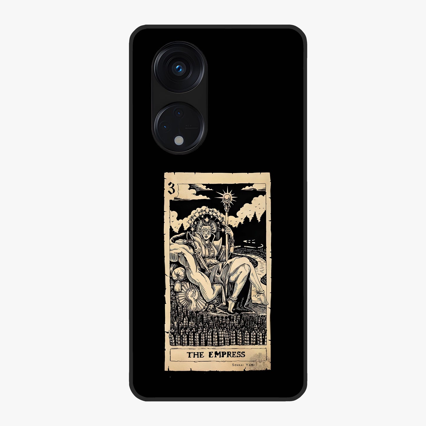 The Empress Glass Case showing flat back view with regal feminine artwork and glossy glass finish.