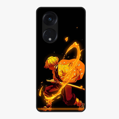Thunder Flame Execution Glass Case showing flat back view with powerful flame and lightning artwork and glossy glass finish.