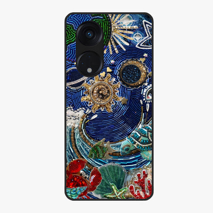 Universe Underwater Spark Glass Case showing flat back view with cosmic underwater themed artwork and glossy glass finish.