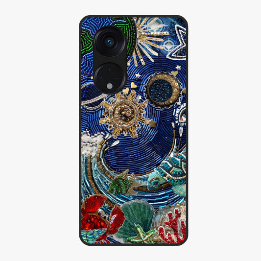 Universe Underwater Spark Glass Case showing flat back view with cosmic underwater themed artwork and glossy glass finish.