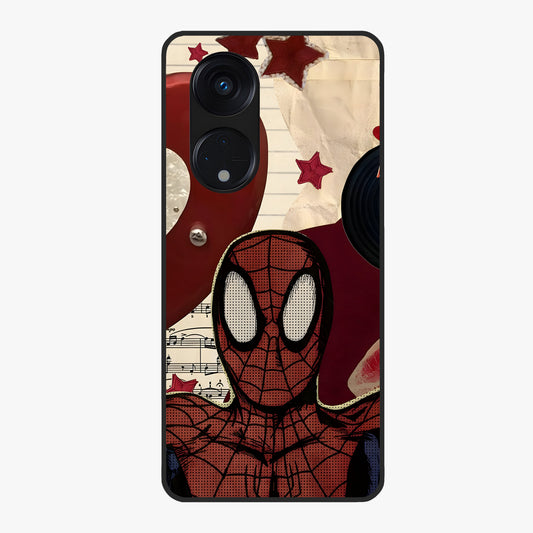Web Warrior Vibes Glass Case showing flat back view with superhero inspired web themed artwork and glossy glass finish.