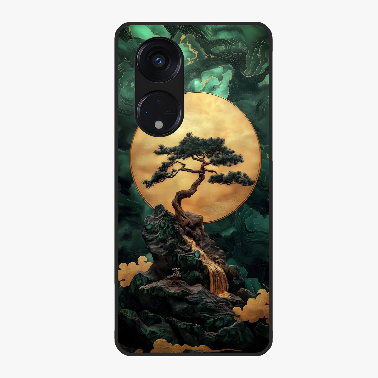 Zen Moon Rise Glass Case showing flat back view with calm moonrise artwork and glossy glass finish.