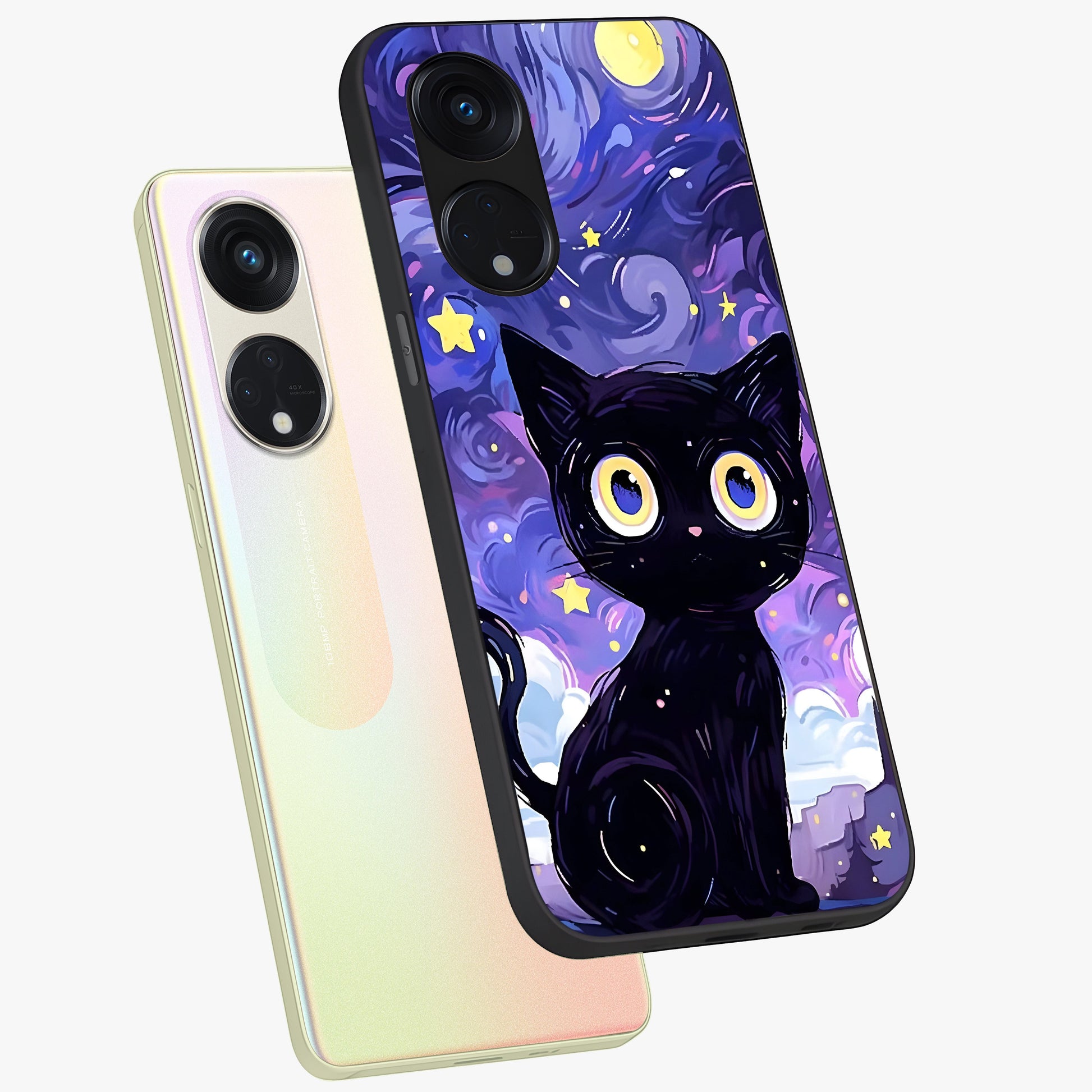 Abstract Cat Art Glass Case displayed in angled mockup highlighting modern abstract cat artwork and sleek glass surface.