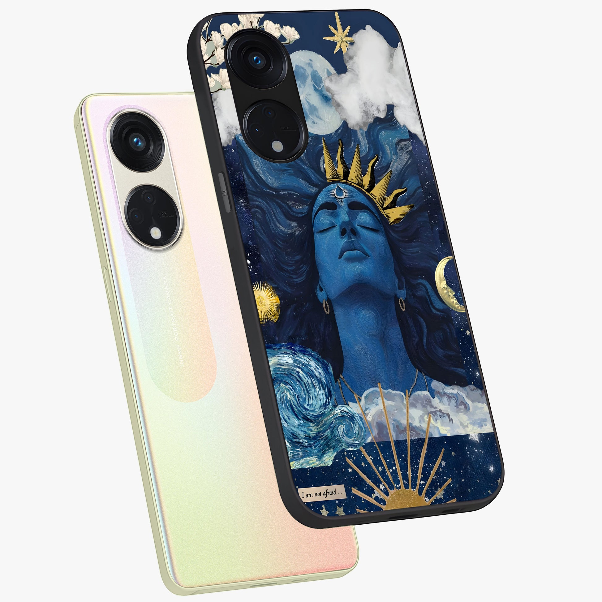 Aesthetic Lord Shiva Glass Case displayed in angled mockup highlighting spiritual Shiva illustration and sacred aesthetic design.