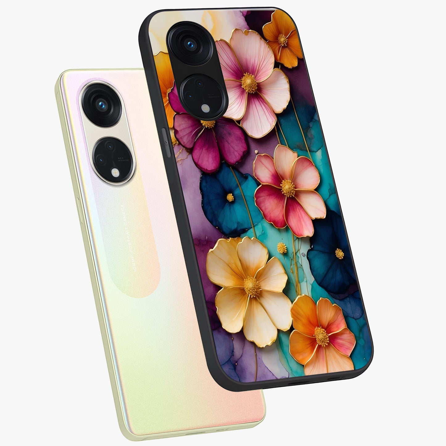 Artlyn Grace Flower Pattern Glass Case displayed in angled mockup highlighting delicate flower pattern design and smooth glass surface.