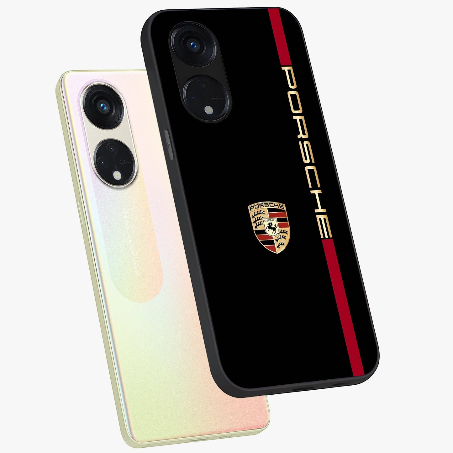 Black Minimal Porsche Glass Case displayed in angled mockup highlighting modern minimal car illustration and clean aesthetic design.