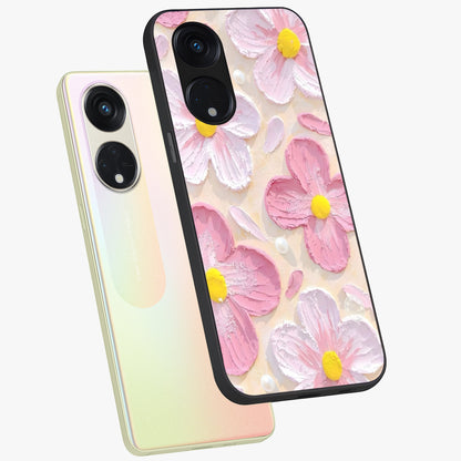 Blush Bloom Texture Glass Case displayed in angled mockup highlighting subtle bloom pattern with aesthetic pastel design.