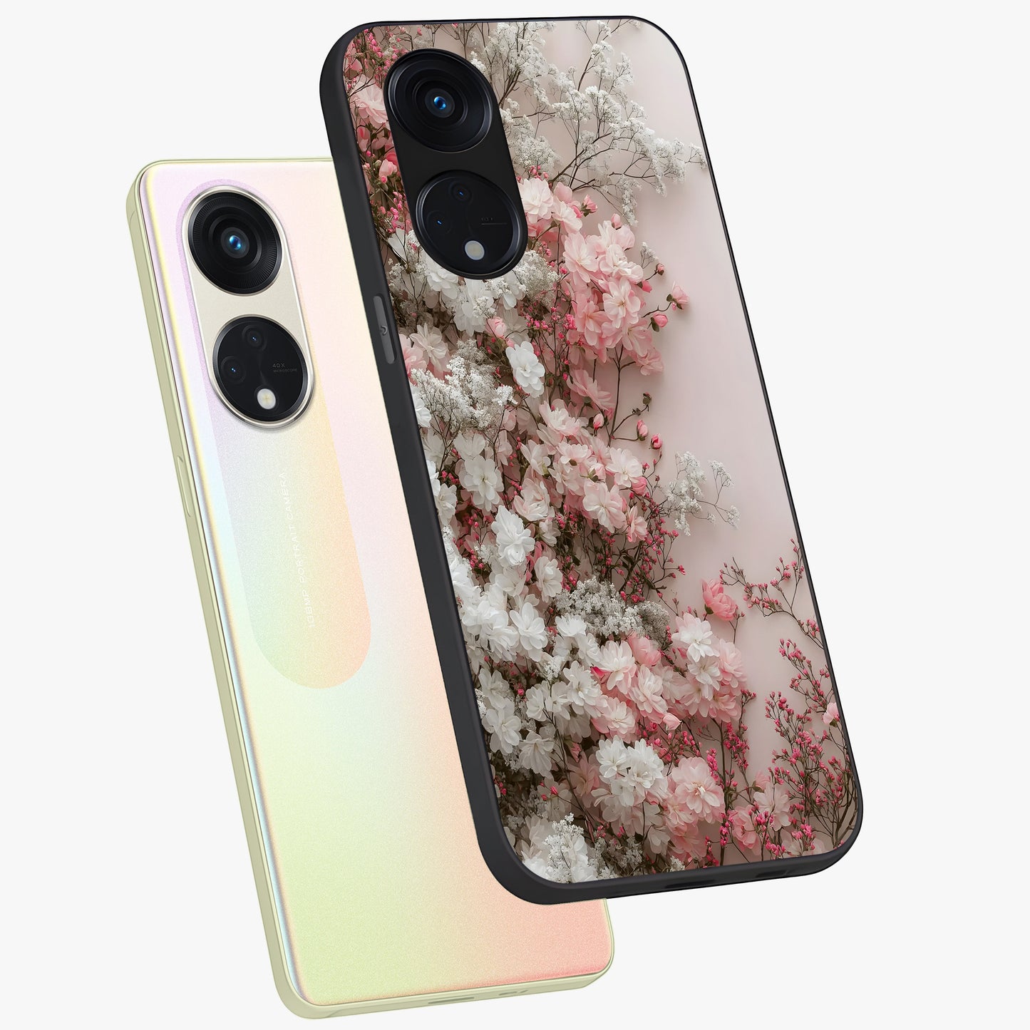 Blush Blossom Cloud Glass Case displayed in angled mockup highlighting soft cloud and blossom design with pastel aesthetic.