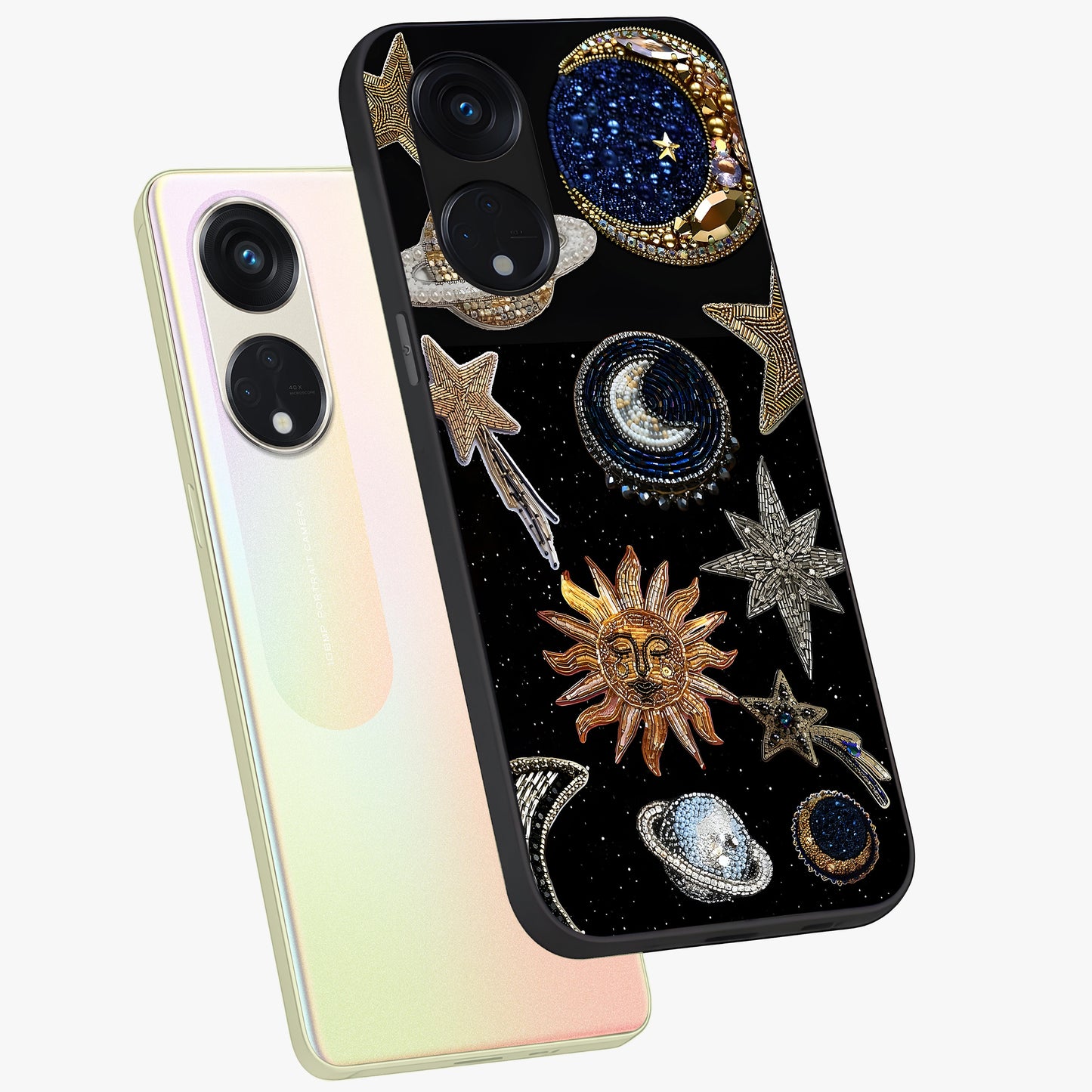 Celestial Gem Constellations Glass Case displayed in angled mockup highlighting gemstone inspired constellation design.