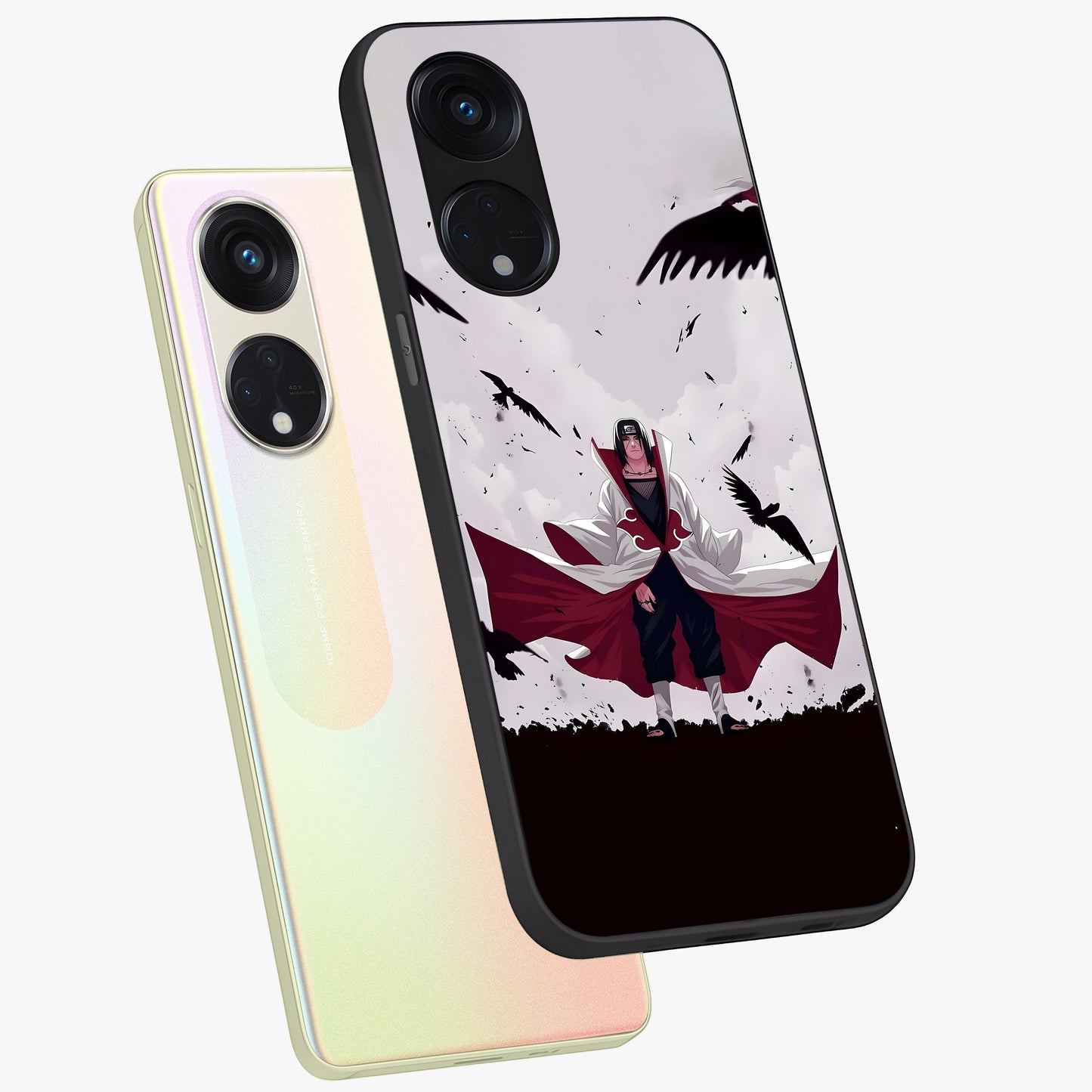 Crimson Crow Ascension Glass Case displayed in angled mockup highlighting powerful crow illustration with dark crimson aesthetic.
