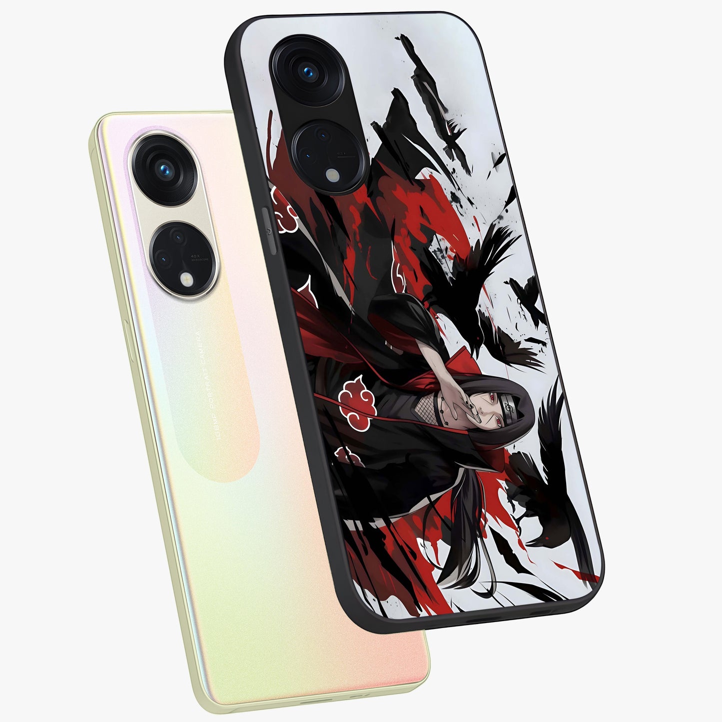 Crimson Crow Illusion Glass Case displayed in angled mockup highlighting mysterious crow graphic with dark aesthetic style.