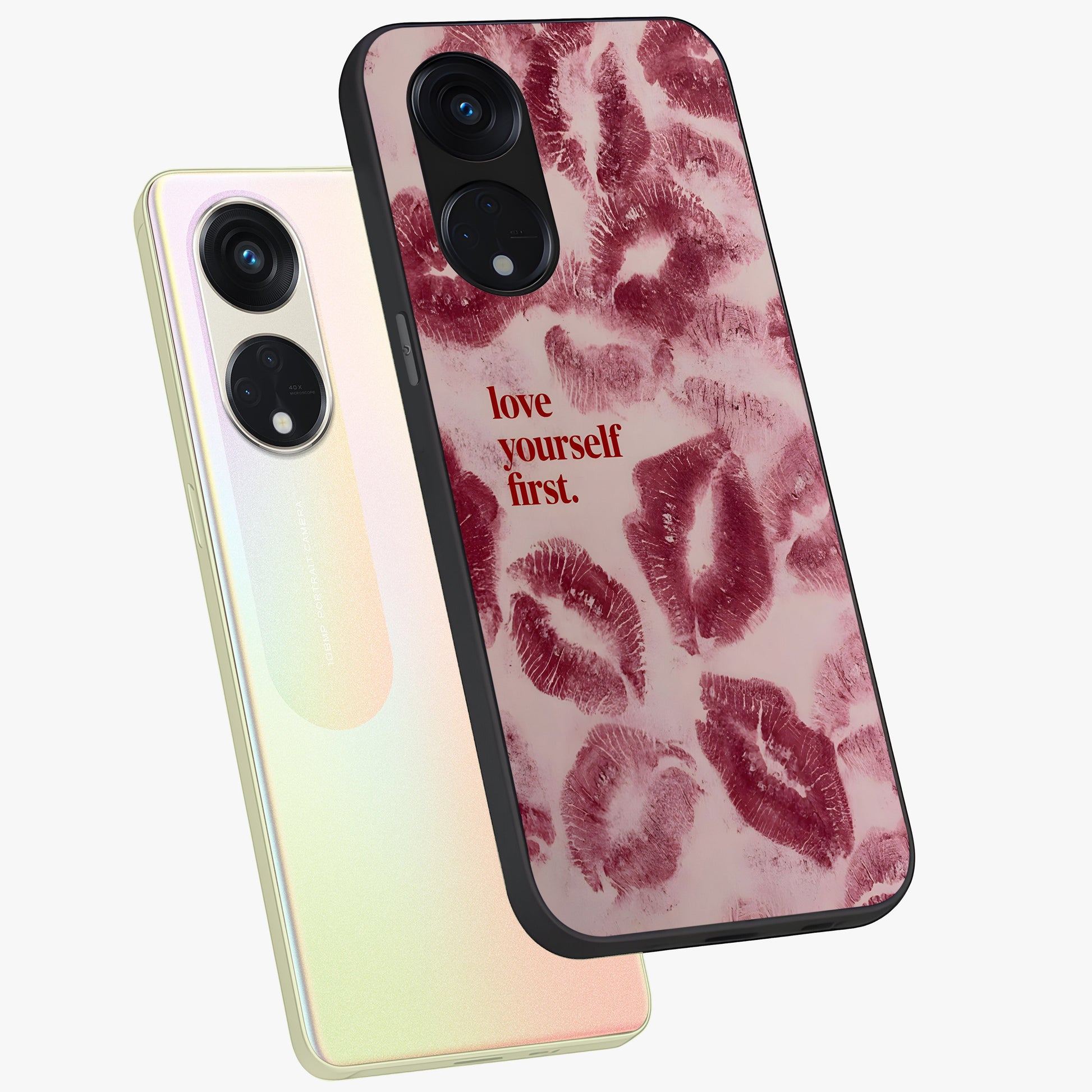 Crimson Kiss Love Glass Case displayed in angled mockup highlighting bold love inspired design with modern aesthetic style.