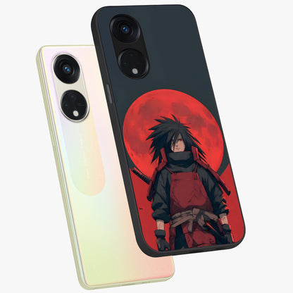 Crimson Moon Warlord Glass Case displayed in angled mockup highlighting dramatic crimson moon design with fantasy aesthetic.