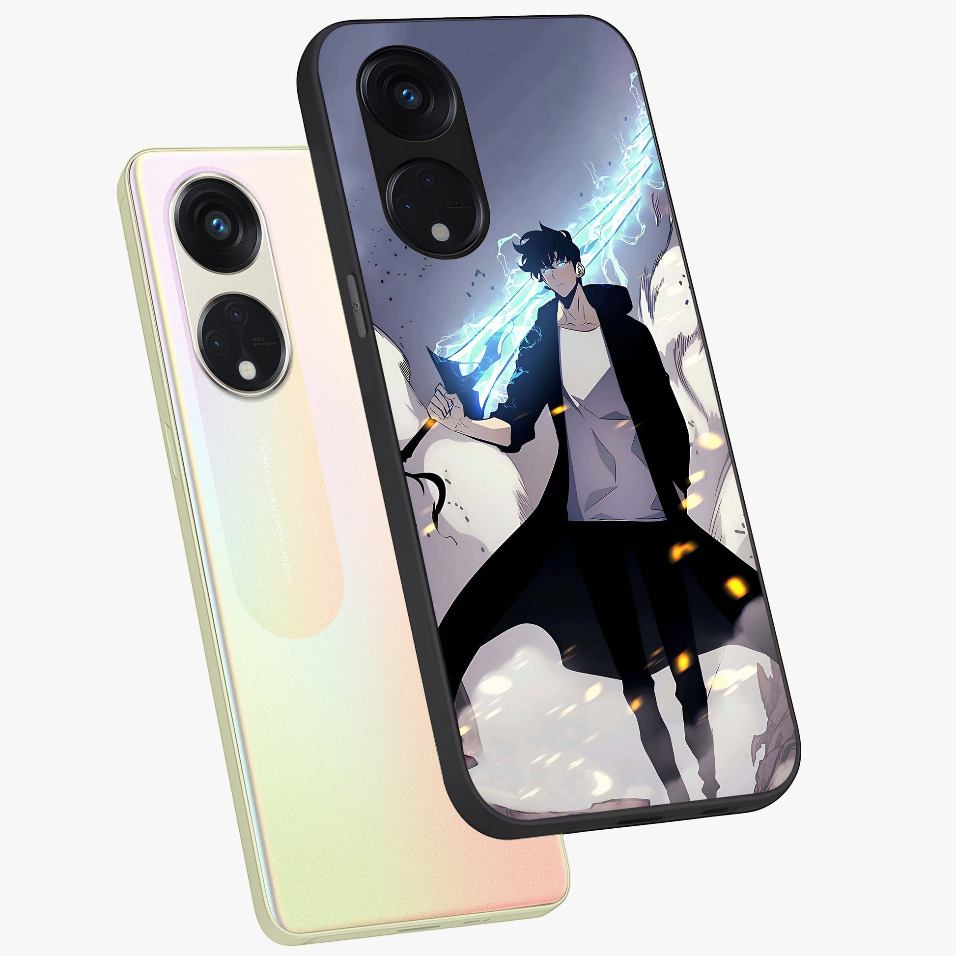 Dark Lightning Anime Warrior Glass Case displayed in angled mockup highlighting powerful lightning themed anime illustration.