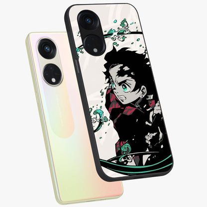 Demon Slayer Glass Case displayed in angled mockup highlighting dramatic anime character design with action aesthetic.
