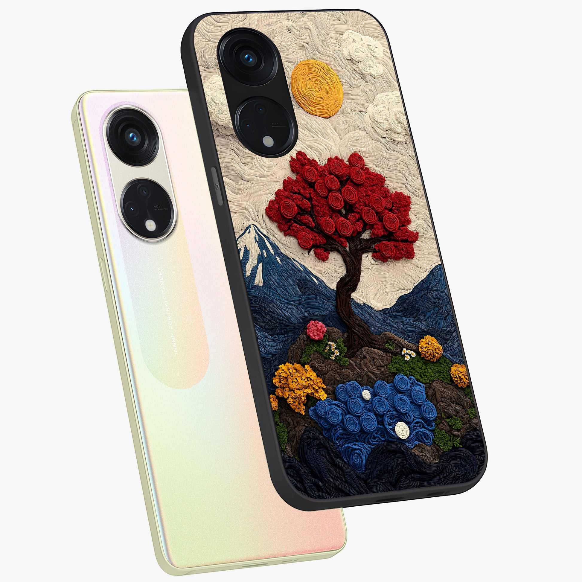 Eternal Nature Tapestry Glass Case displayed in angled mockup highlighting detailed botanical pattern with artistic aesthetic.