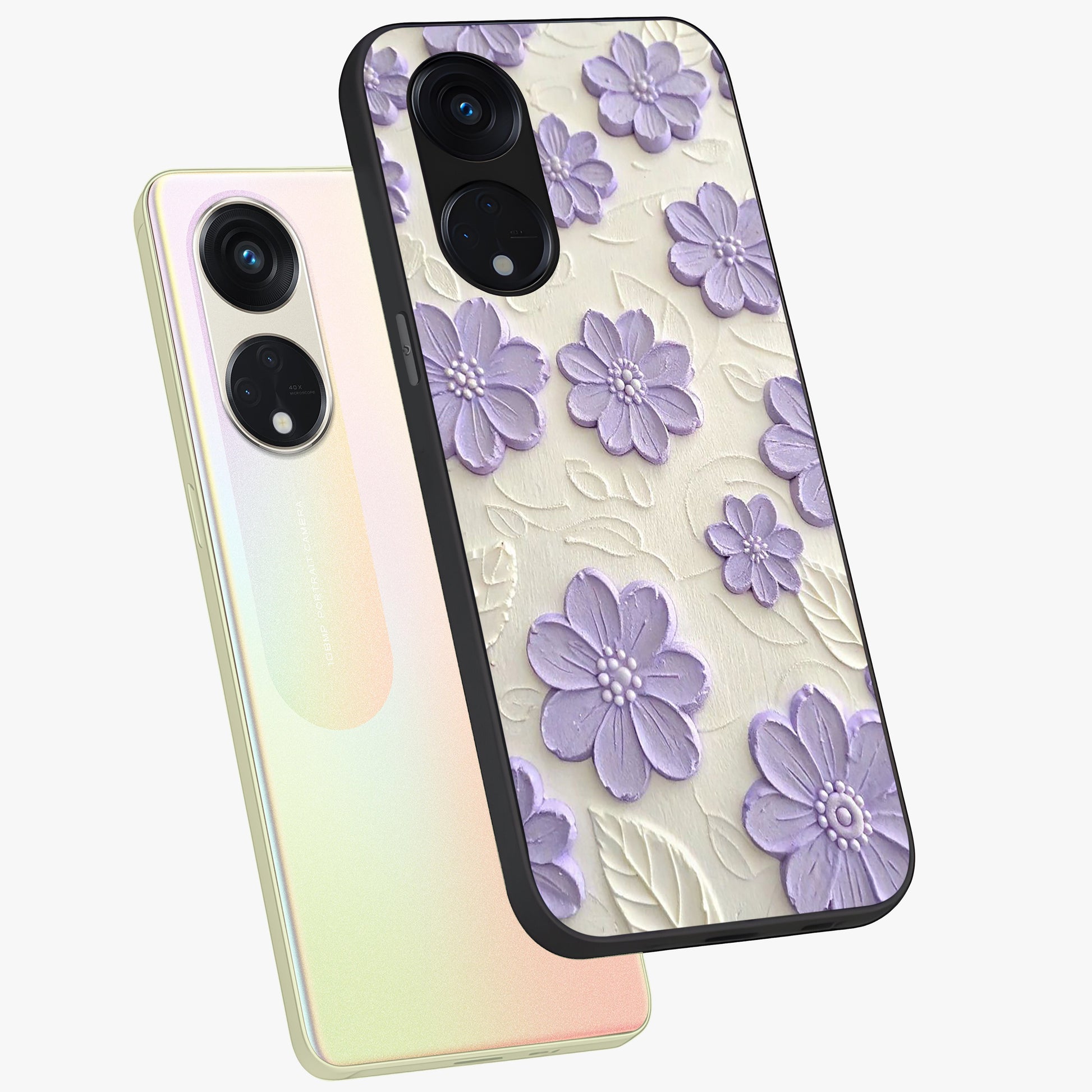Floral Wall Art With Purple Flowers Glass Case displayed in angled mockup highlighting vibrant purple floral illustration with artistic aesthetic.