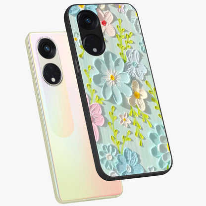 Frosted Petal Garden Glass Case displayed in angled mockup highlighting delicate flower petal design with calm garden aesthetic.