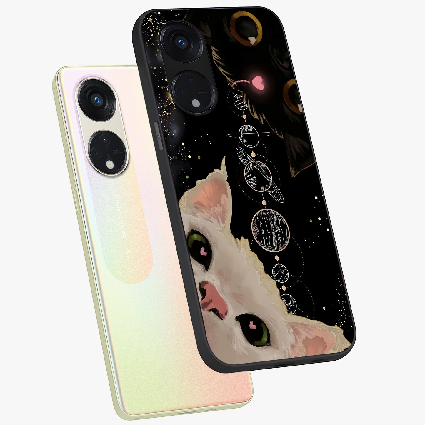 Galactic Cat Glass Case displayed in angled mockup highlighting celestial feline illustration with galaxy aesthetic style.