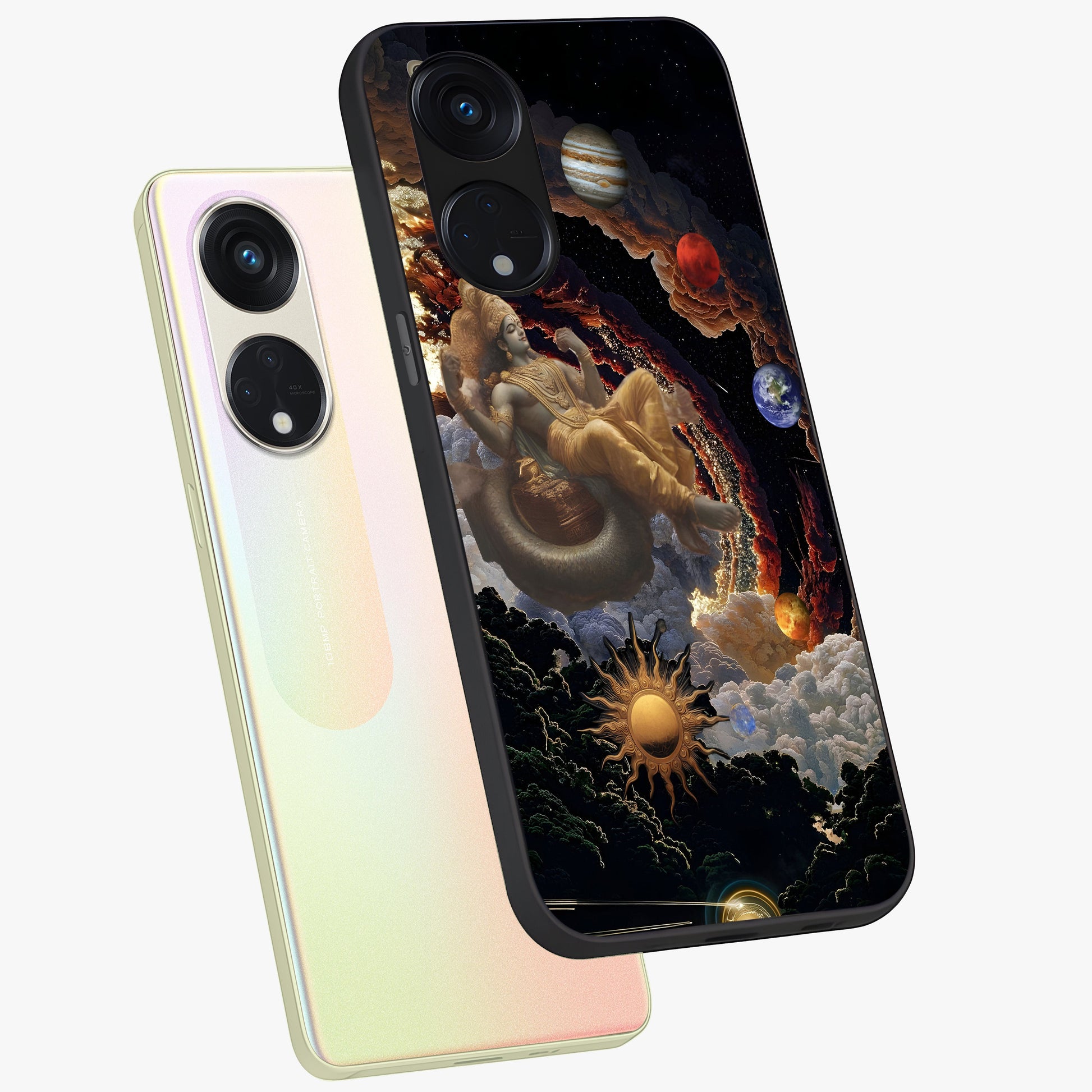 Galactic Divine God Glass Case displayed in angled mockup highlighting powerful celestial deity illustration with galactic aesthetic.