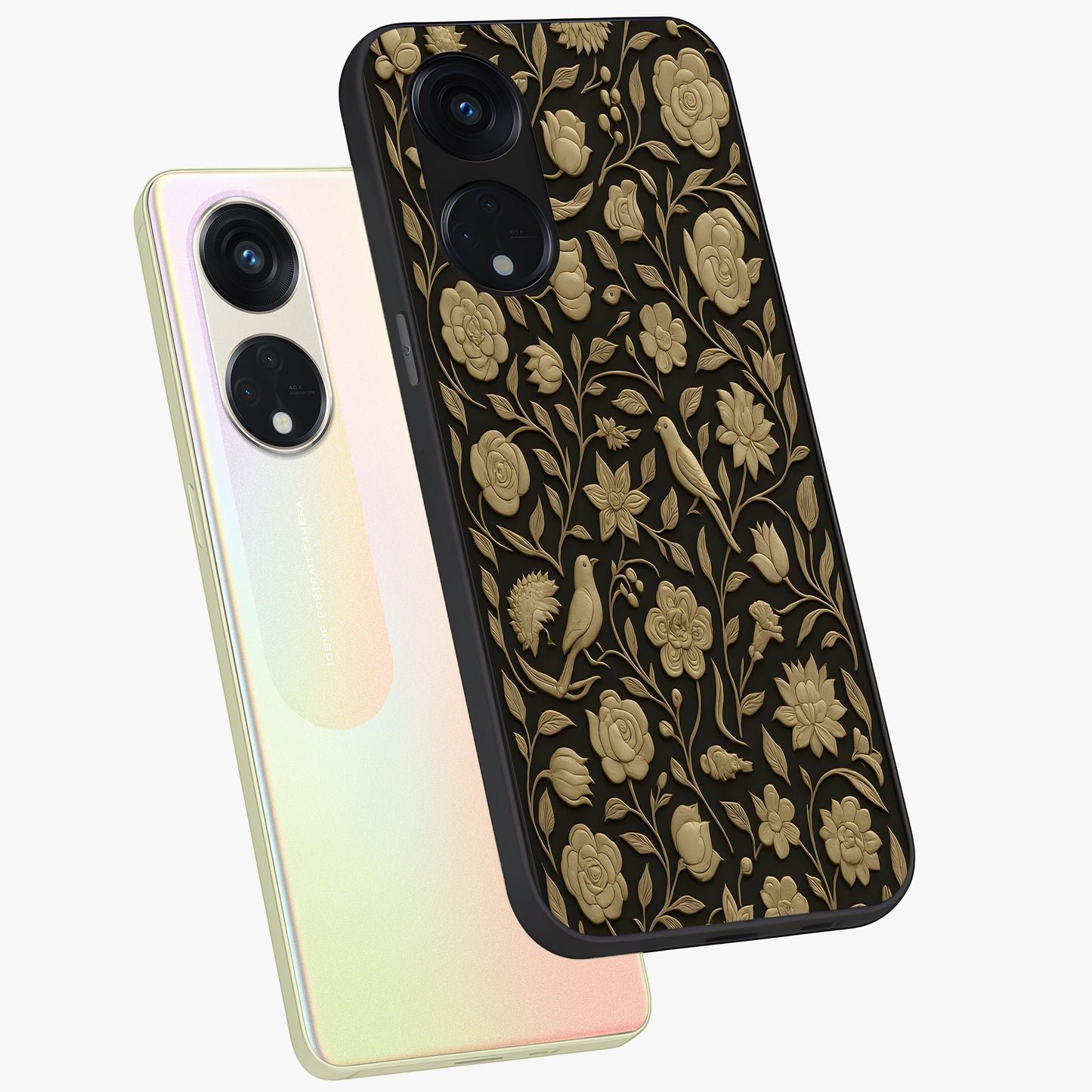 Golden Evil Eye Mandala Glass Case displayed in angled mockup highlighting protective evil eye symbol with golden mandala design.