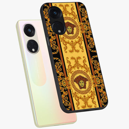 Golden Lotus Glow Glass Case displayed in angled mockup highlighting radiant lotus illustration with spiritual aesthetic.