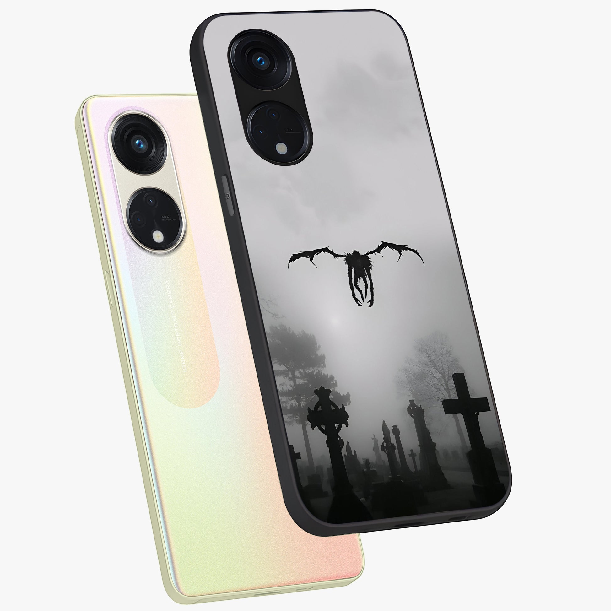 Graveyard Shadow Descent Glass Case displayed in angled mockup highlighting eerie shadow illustration with gothic aesthetic.