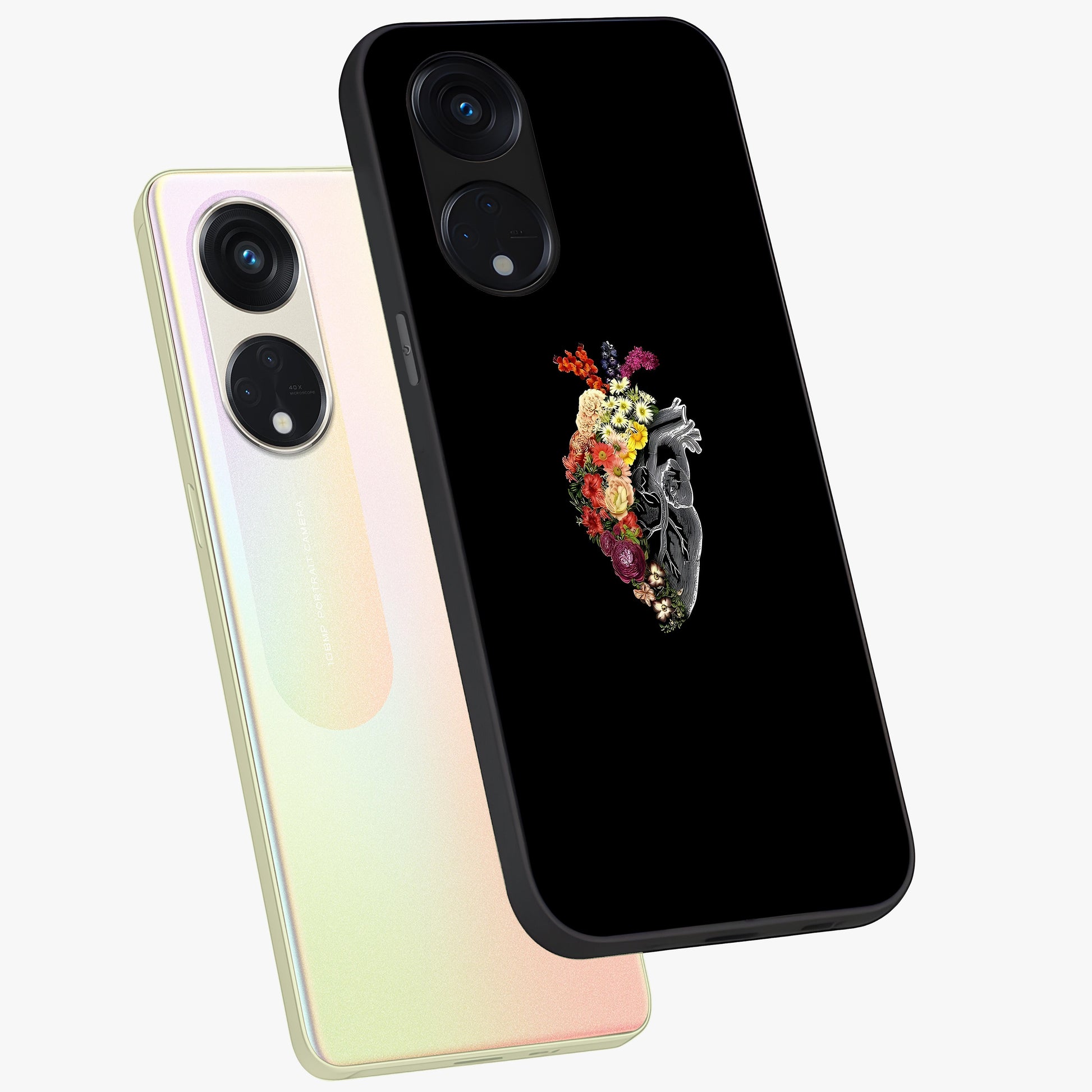 Heart With Flowers Glass Case displayed in angled mockup highlighting romantic flower design with soft aesthetic style.