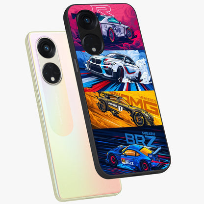 JDM Sports Car Glass Case displayed in angled mockup highlighting sleek Japanese racing car design with automotive aesthetic.