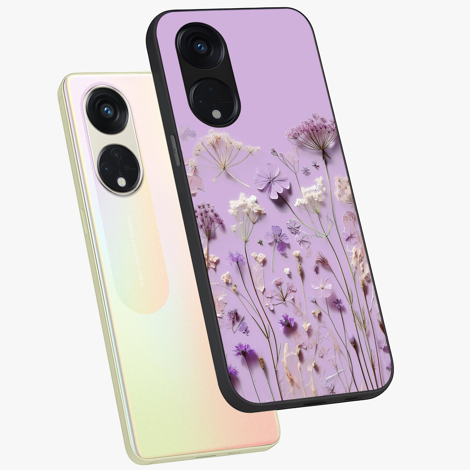 Lavender Blossom Dream Glass Case displayed in angled mockup highlighting dreamy lavender flower design with calming aesthetic style.