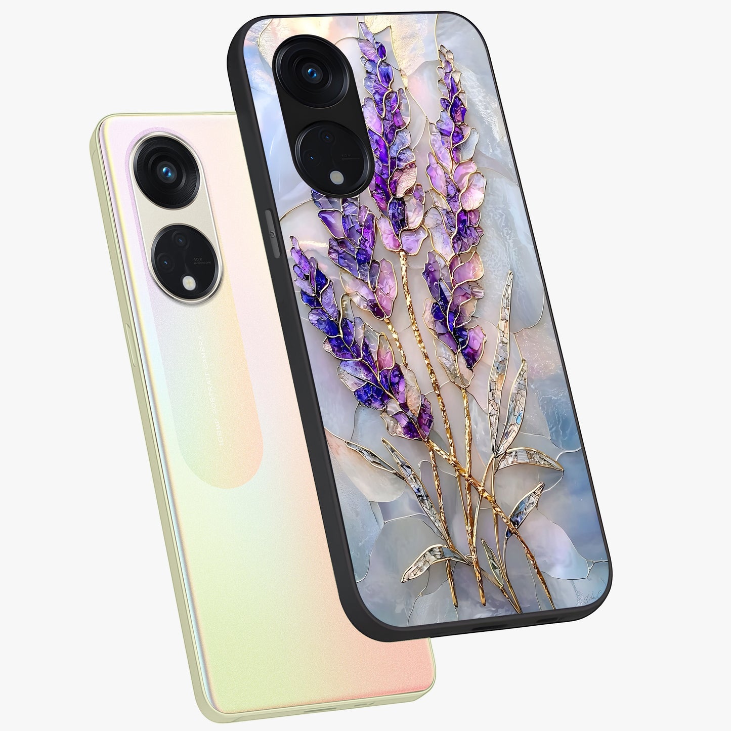 Lavender Dream Glow Glass Case displayed in angled mockup highlighting dreamy purple glow design with soft artistic style.