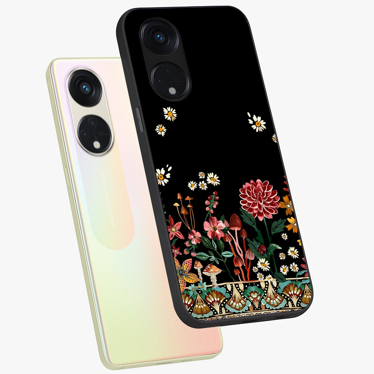 Midnight Bloom Pattern Glass Case displayed in angled mockup highlighting elegant flower design with midnight aesthetic style.