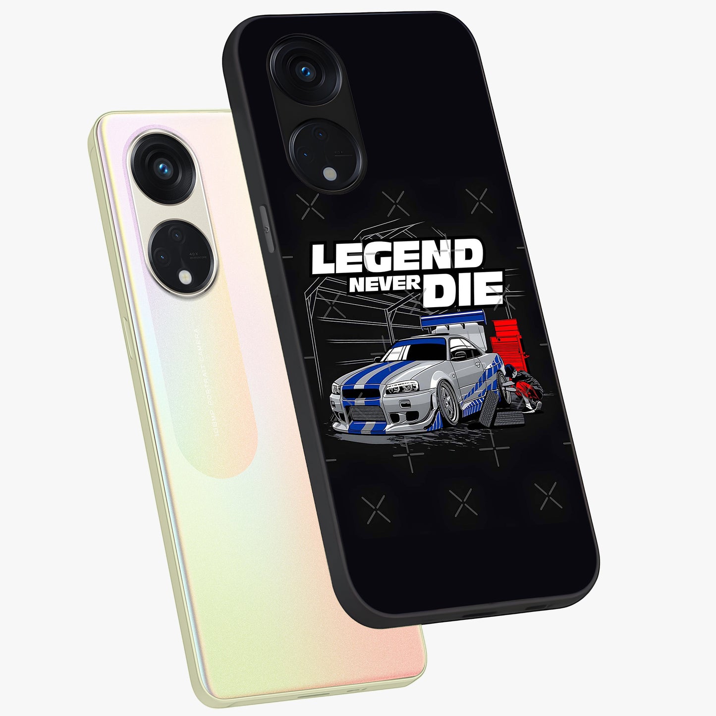 Midnight Racing Legacy Glass Case displayed in angled mockup highlighting dynamic automotive design with bold midnight aesthetic.