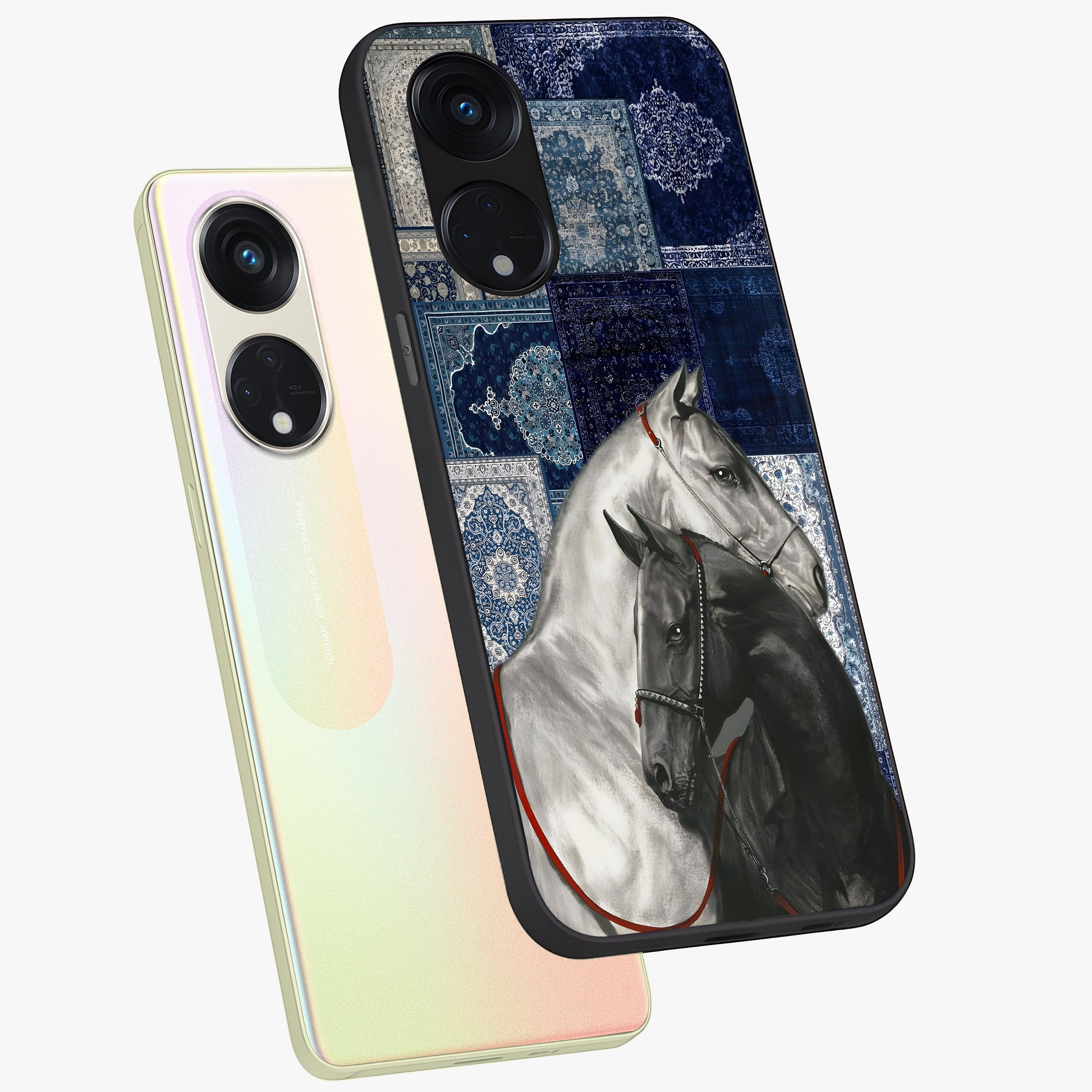 Midnight Stallion Blues Glass Case displayed in angled mockup highlighting powerful stallion illustration with deep midnight tones.