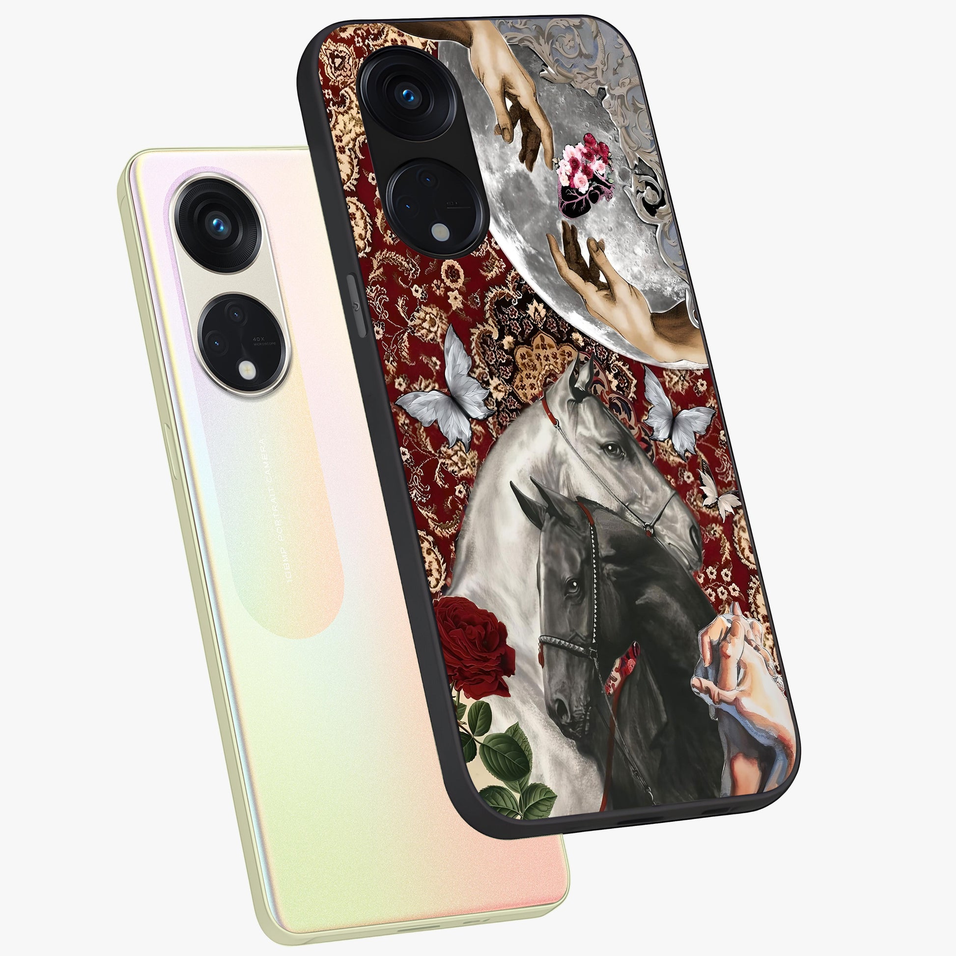 Moonlit Royal Stallion Glass Case displayed in angled mockup highlighting powerful stallion illustration with royal night aesthetic.