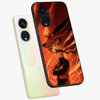 Nine Tails Legacy Glass Case displayed in angled mockup highlighting dynamic anime beast illustration with bold mystical aesthetic.