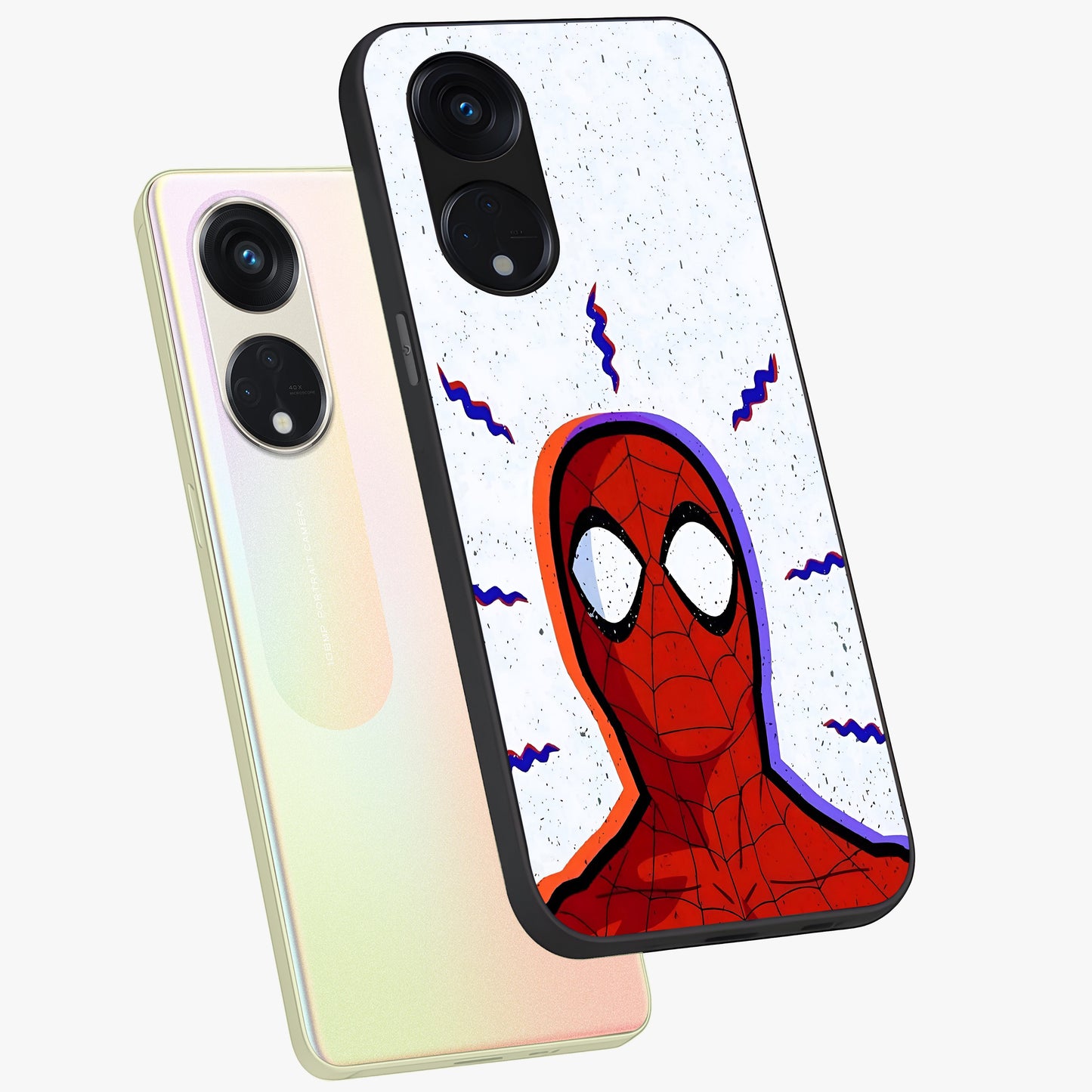 Omg Spiderman Glass Case displayed in angled mockup highlighting dynamic hero illustration with action comic aesthetic.