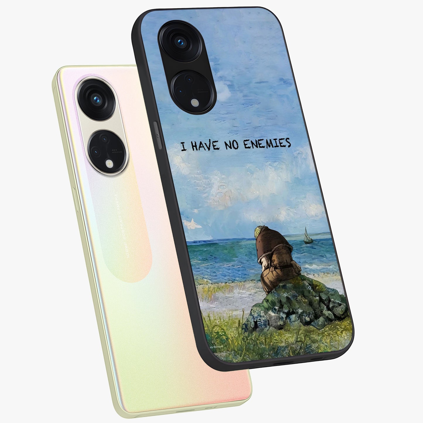 Peace Beyond War Glass Case displayed in angled mockup highlighting meaningful message design with artistic aesthetic style.