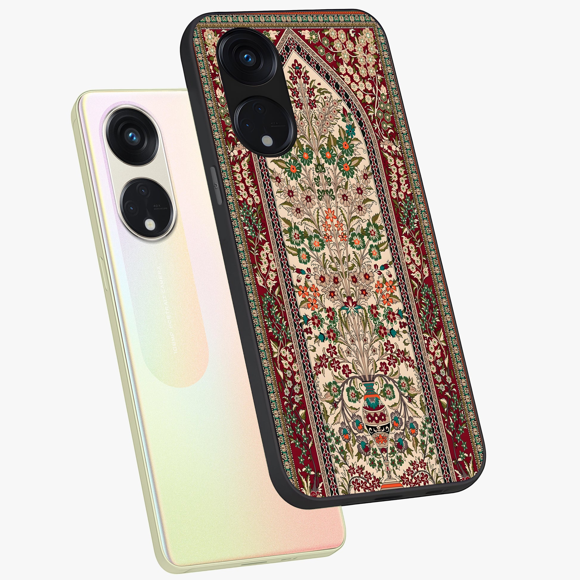 Persian Inspired Glass Case displayed in angled mockup highlighting intricate traditional design with elegant cultural aesthetic.