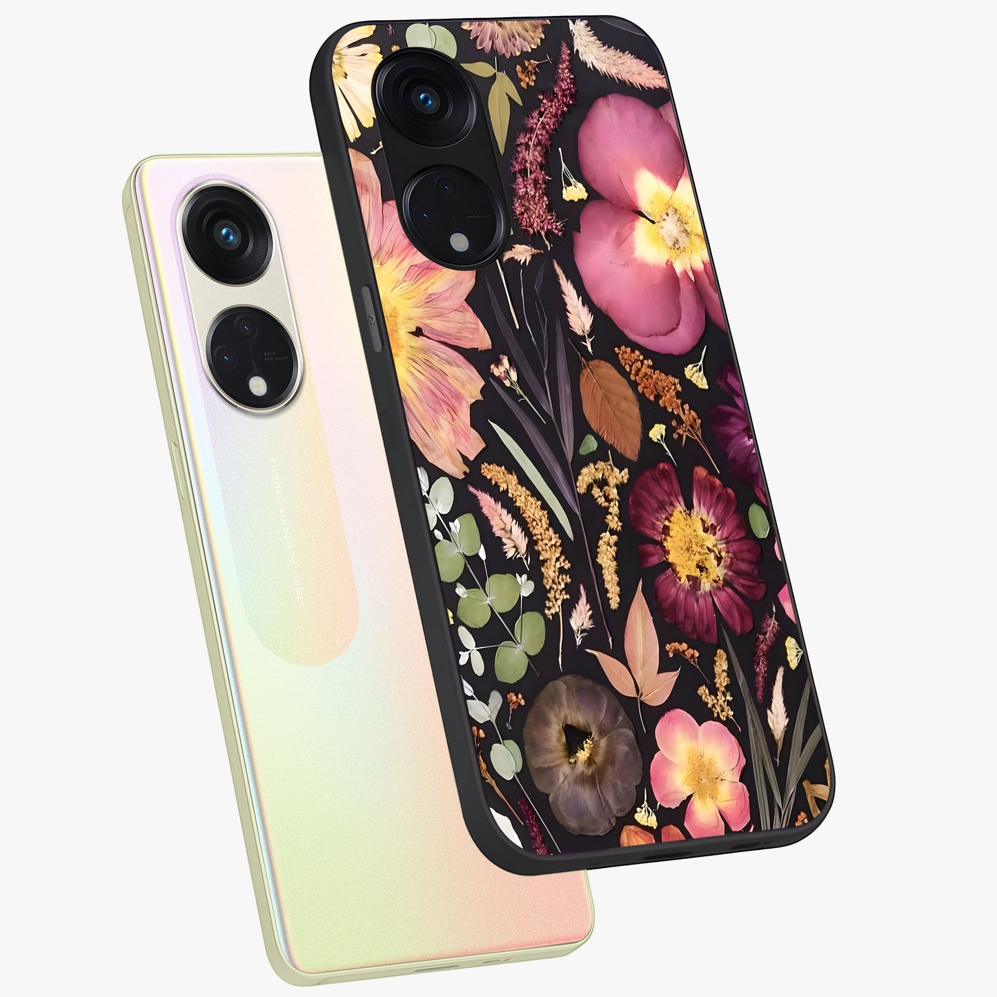 Petal Dream Tapestry Glass Case displayed in angled mockup highlighting decorative petal pattern with elegant botanical aesthetic.