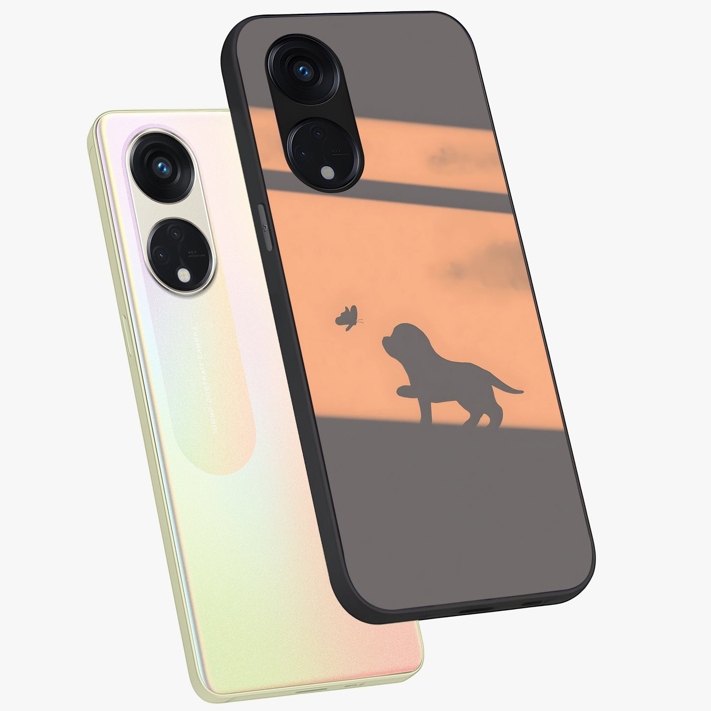 Puppy Shadow Art Glass Case displayed in angled mockup highlighting playful dog illustration with artistic shadow aesthetic.