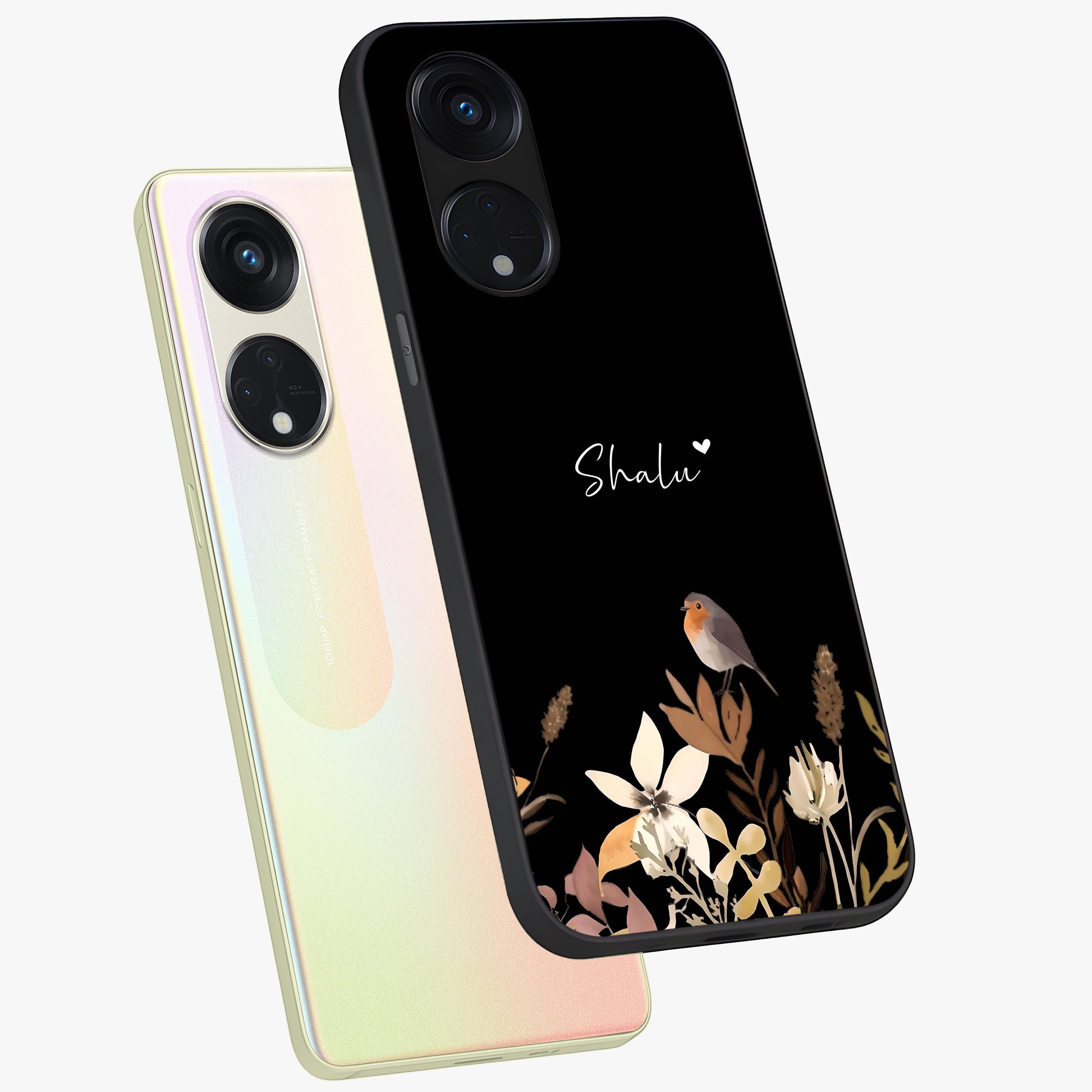 Quiet Garden Tune Custom Name Glass Case displayed in angled mockup highlighting delicate floral garden design with custom name feature.