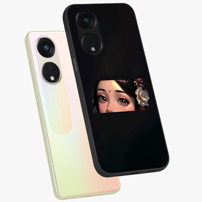 Radha Divine Embrace Glass Case displayed in angled mockup highlighting graceful spiritual illustration with divine aesthetic.
