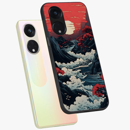 Red Sunset Scenery Glass Case displayed in angled mockup highlighting glowing sunset sky design with scenic aesthetic.