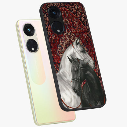 Regal Stallion Tapestry Glass Case displayed in angled mockup highlighting royal stallion design with decorative heritage aesthetic.