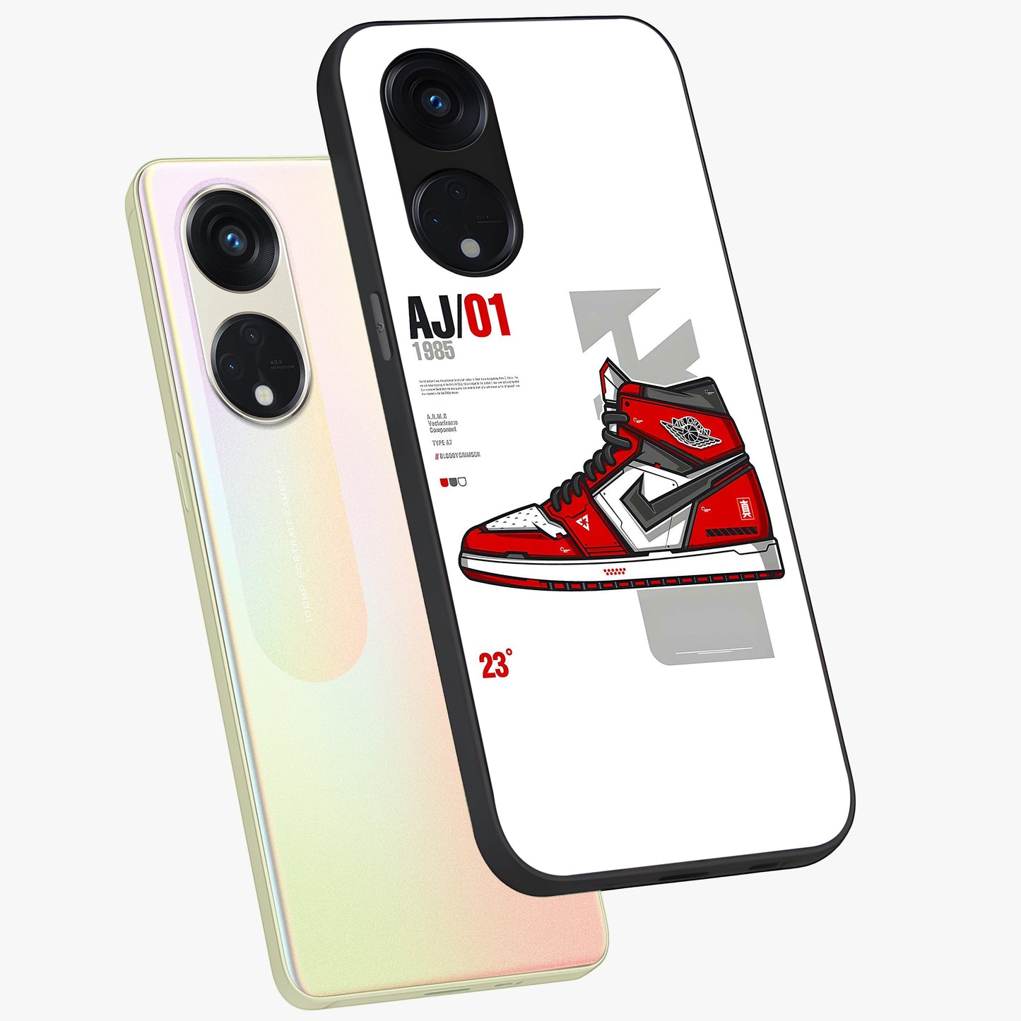 Retro Sneaker Blueprint Glass Case displayed in angled mockup highlighting detailed shoe design with sporty retro aesthetic.