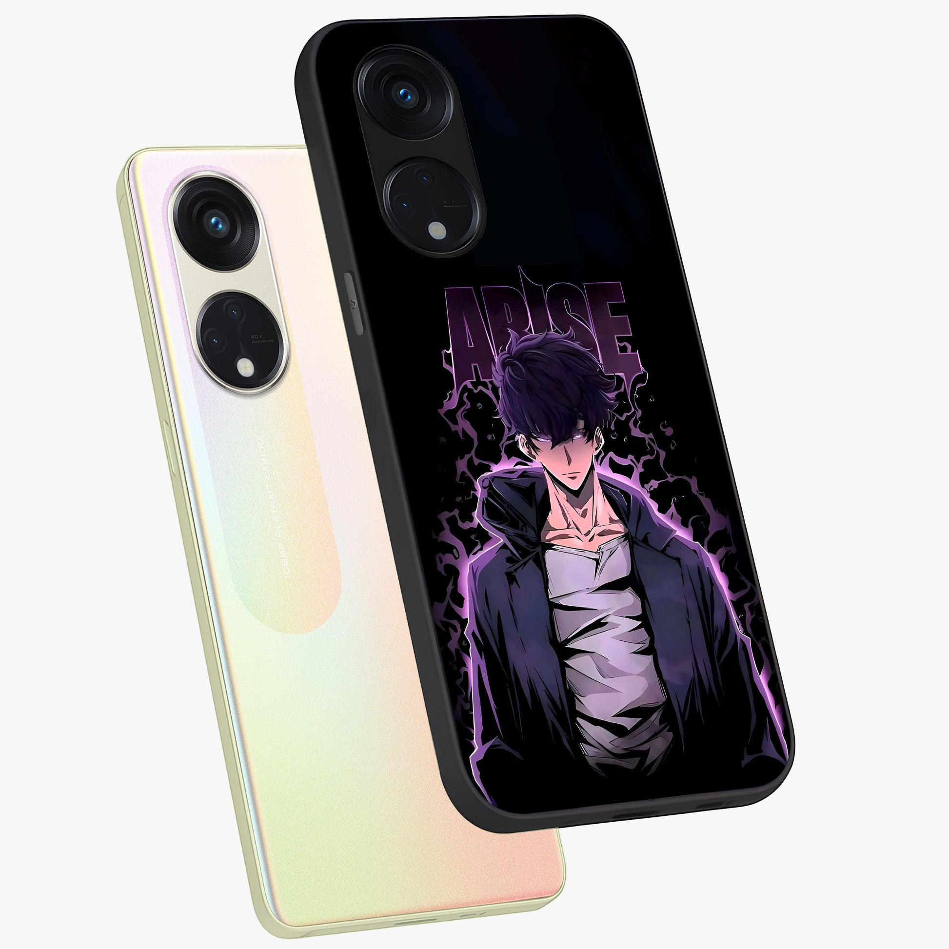 Shadow Monarch Awakening Glass Case displayed in angled mockup highlighting dramatic shadow warrior design with fantasy aesthetic.