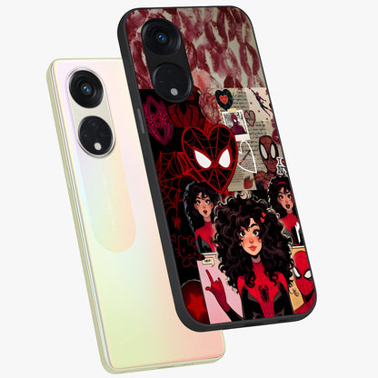 Spider Love Story Glass Case displayed in angled mockup highlighting expressive comic inspired design with playful aesthetic.