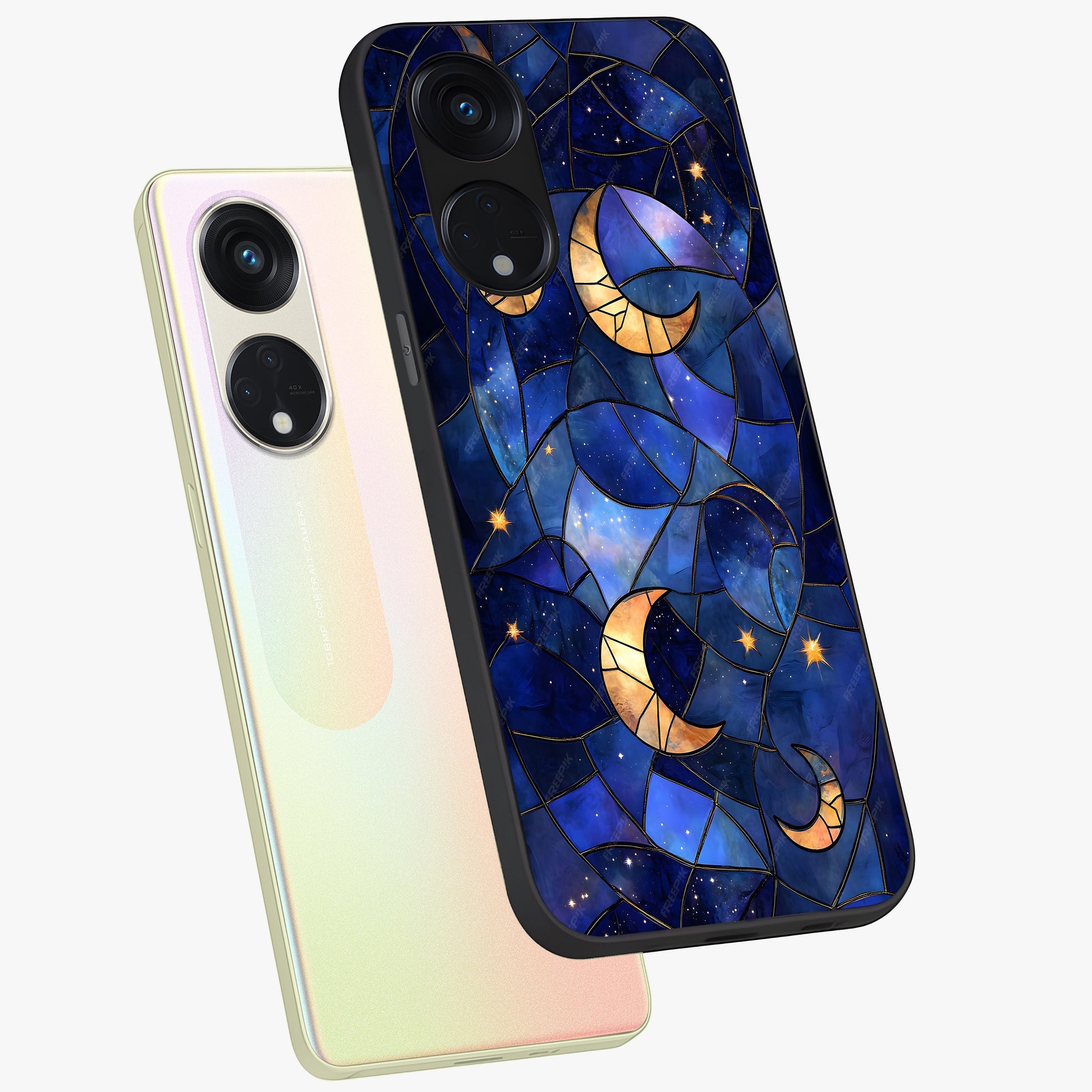 Starlit Sky Tapestry Glass Case displayed in angled mockup highlighting celestial night pattern with artistic aesthetic style.
