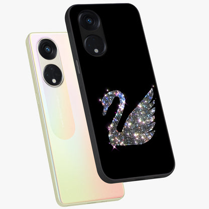 Starlit Swan Grace Glass Case displayed in angled mockup highlighting elegant swan illustration with dreamy celestial aesthetic.